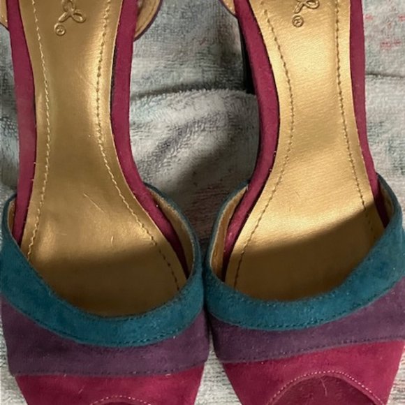 Qupid Peep Toe Faux Suede High Heels 6 1/2 - Picture 2 of 9